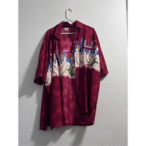Rima Beach World Short Sleeve Button Up Shirt Red  Hawaiian Turtle Sz 2x